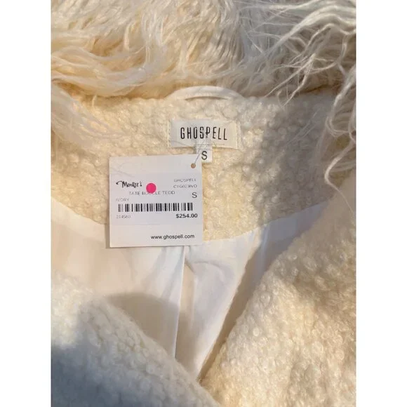 NWT Ghospell Womens Faux Fur Collar Long Boucle Coat Balloon Sleeve Sz. S - Picture 4 of 8